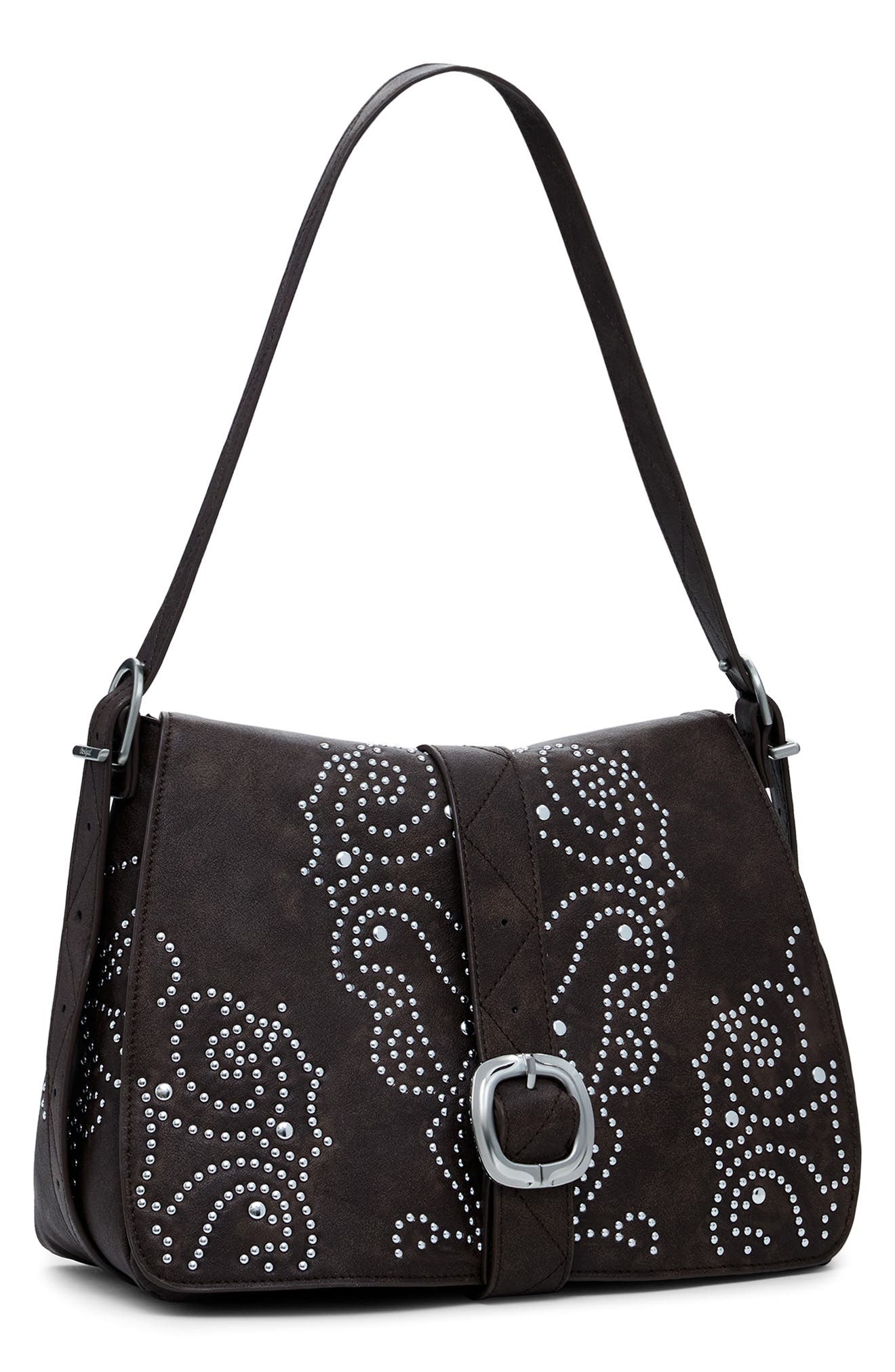 Desigual Studded Faux Leather Crossbody Bag, Alternate, color, Dark Brown