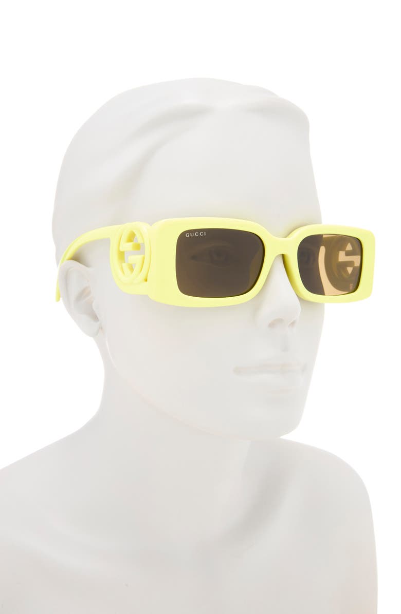 Gucci 54mm Rectangular Sunglasses, Alternate, color, Yellow Yellow Brown