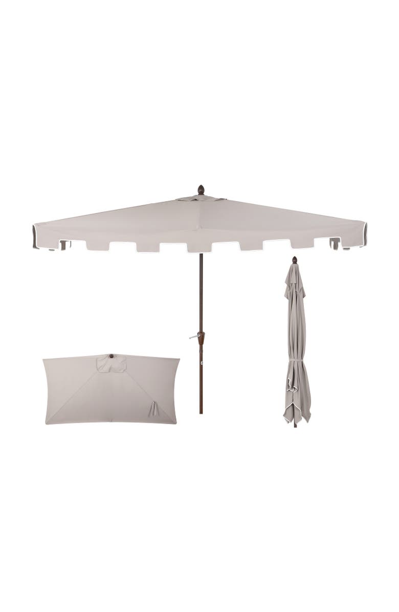JONATHAN Y Sidney Coastal Half Patio Umbrella with Crank, UV-Resistant Space-Saving Wall-Hugging Aluminum Balcony Sun Shade, Main, color, Gray
