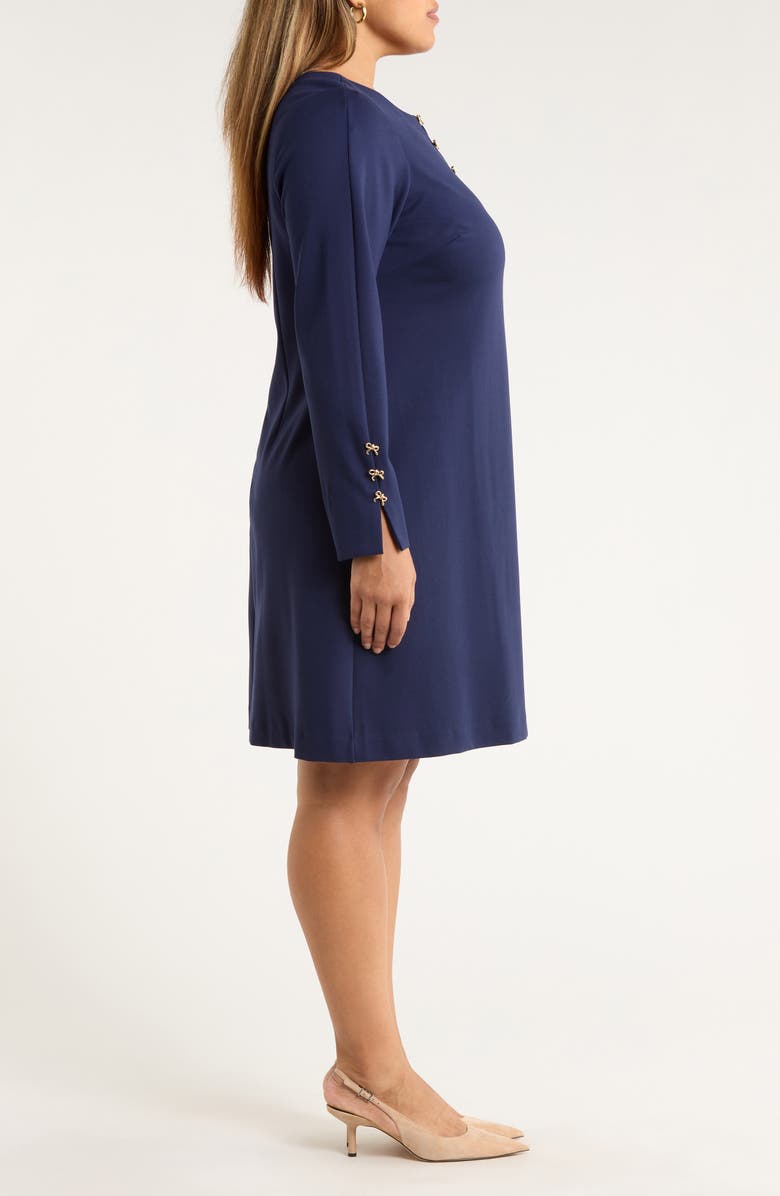 Tahari ASL Bow Detail Long Sleeve Ponte Dress, Alternate, color, Navy
