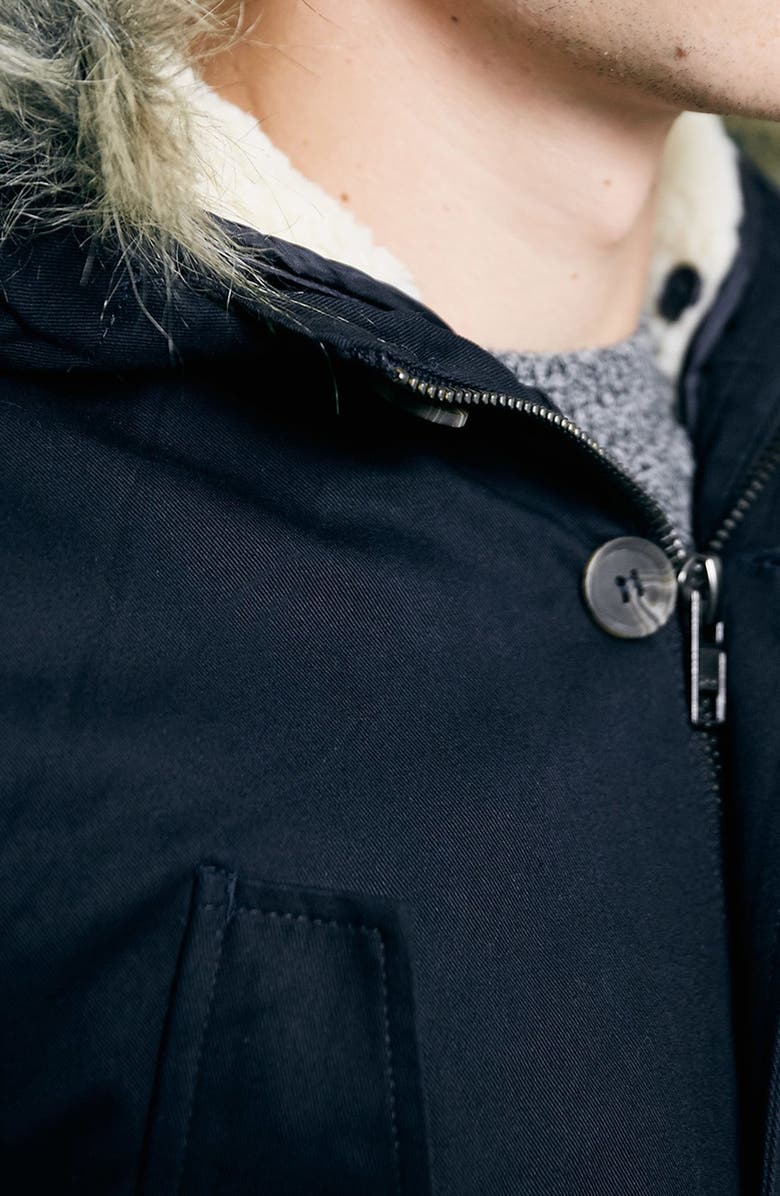 Topman Faux Fur Trim Heavyweight Parka, Alternate, color, 