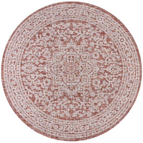 Jonathan Y Sinjuri Medallion Textured Weave Indoor/outdoor Round Area Rug In Red/taupe