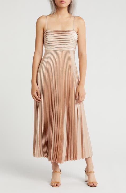 Pleated Satin Midi Dress