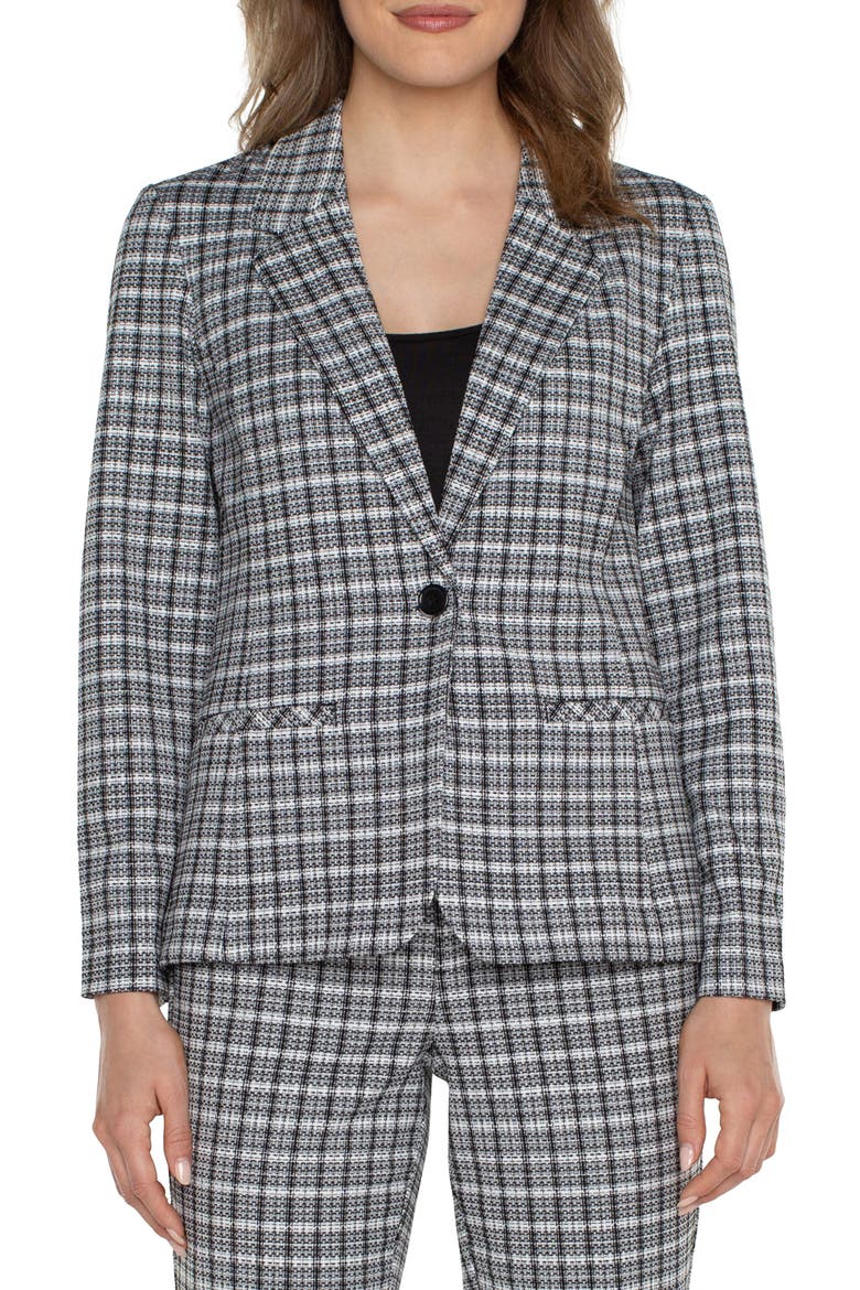 Fitted One-Button Plaid Blazer, Main, color, BLACK/ WHITE PLAID