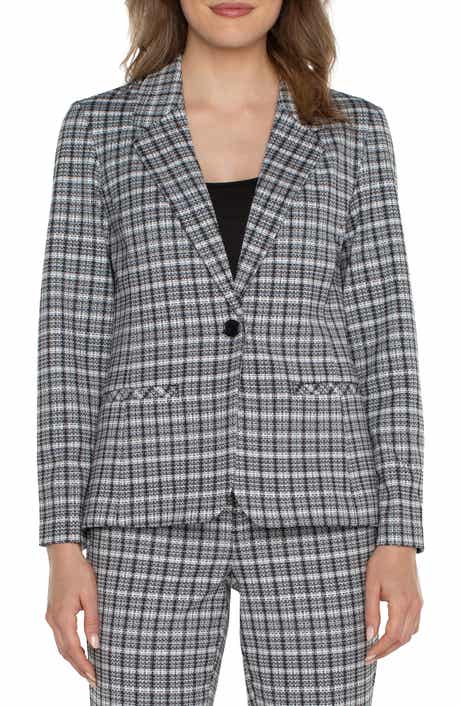 Liverpool Los Angeles Fitted One-Button Plaid Blazer