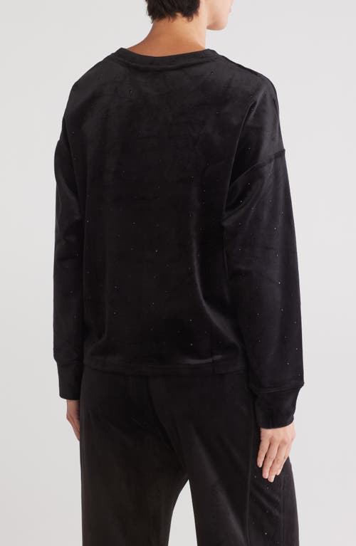 Shop Dkny Platinum Velour Rhinestone Pullover Sweatshirt In Black/black