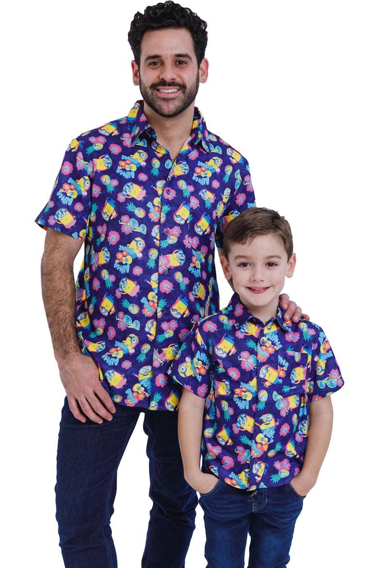 Hawaiian Short Sleeve Button Down Shirt, Alternate, color, Navy Tropical Palm