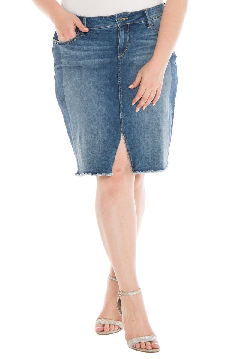 SLINK Jeans Shadow Mix Frayed Denim Skirt, Main, color,