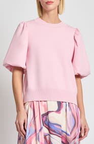 Misook Heritage Fit Mixed Media Puff Sleeve Top