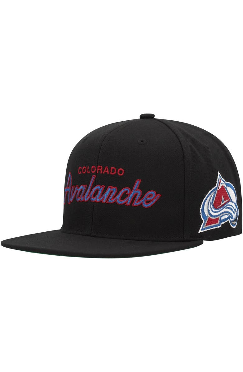 Mitchell & Ness Men's Mitchell & Ness Black Colorado Avalanche Core Team Script 2.0 Snapback Hat, Main, color, Black