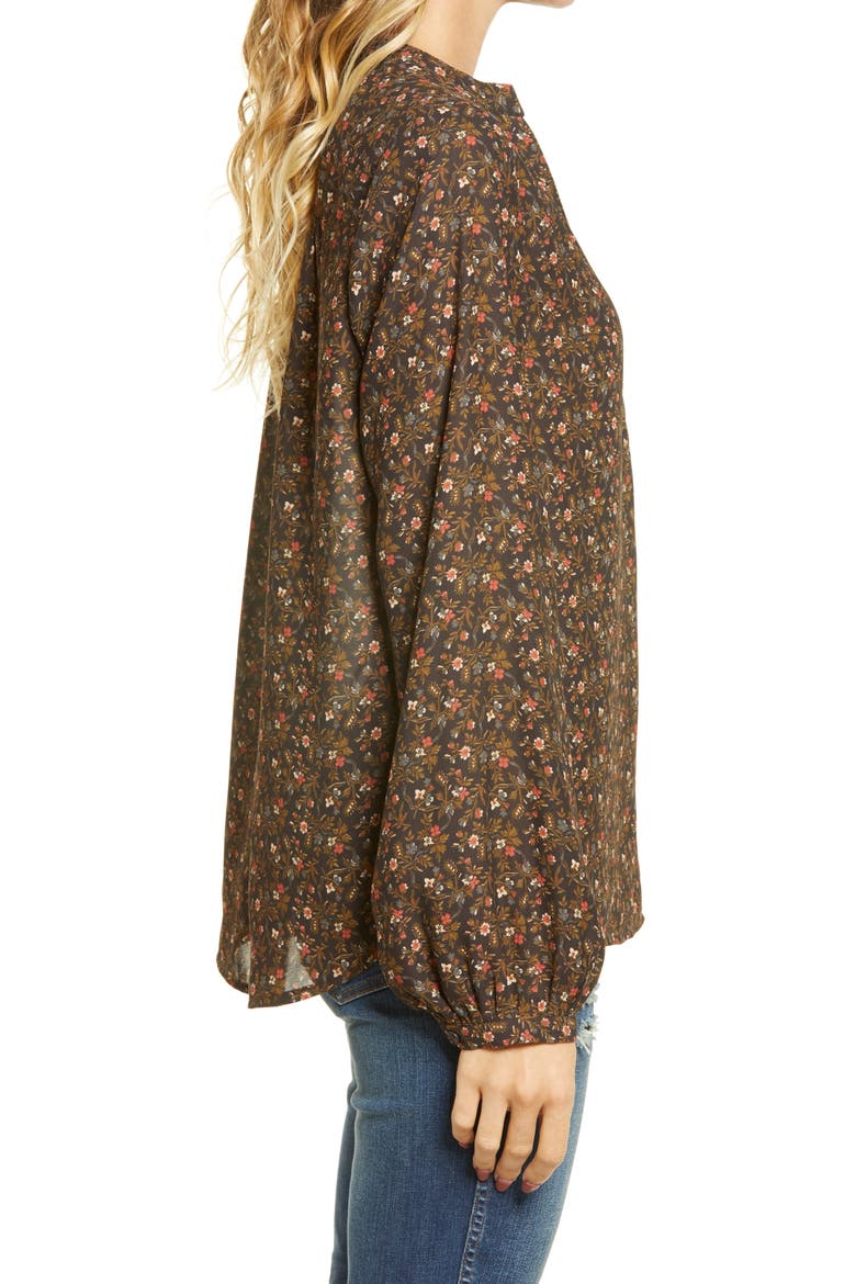 Shirred Popover Top, Alternate, color, BROWN GANACHE PINE FLORAL