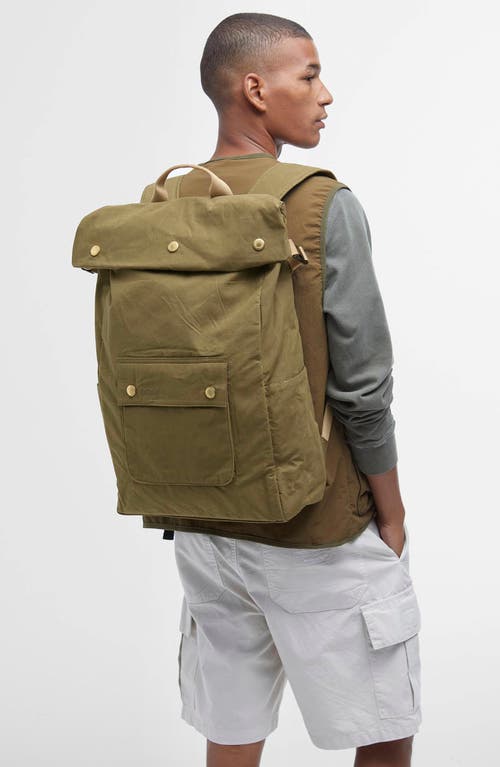 Barbour Transport Foldover Top Cotton Backpack In Dusky Green