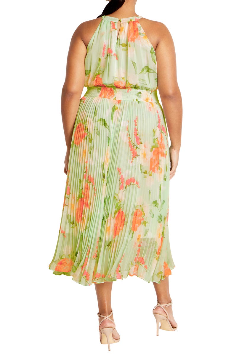 City Chic Sabine Floral Print Halter Neck Pleated Chiffon Midi Dress, Alternate, color,
