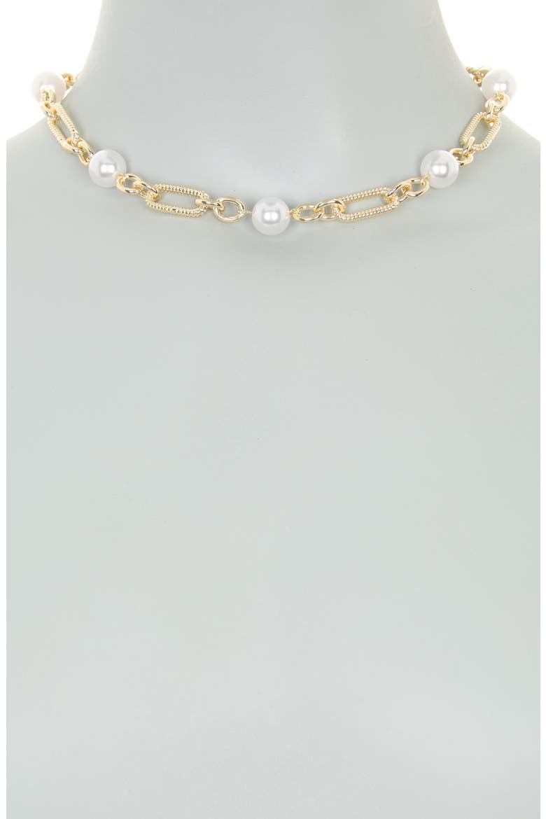 18K Gold Plate Synthetic Pearl Chain Necklace, Alternate, color, 18KT YELLOW PLATED BRASS