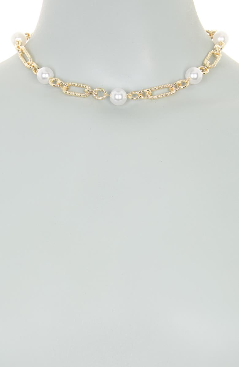 Juvell 18K Gold Plate Synthetic Pearl Chain Necklace, Alternate, color, 18Kt Yellow Plated Brass