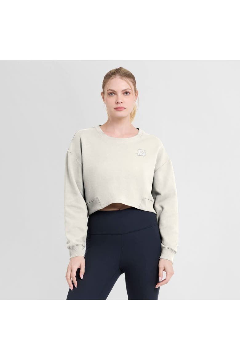 Women's Fanatics Cream Cincinnati Bengals Studio Cropped Pullover Sweatshirt, Alternate, color, Cream