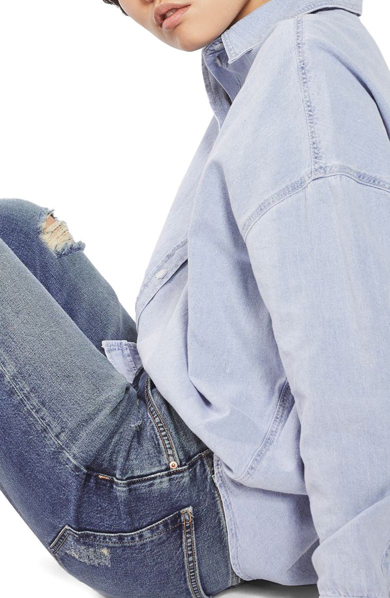 Topshop Elton Denim Shirt, Alternate, color, 