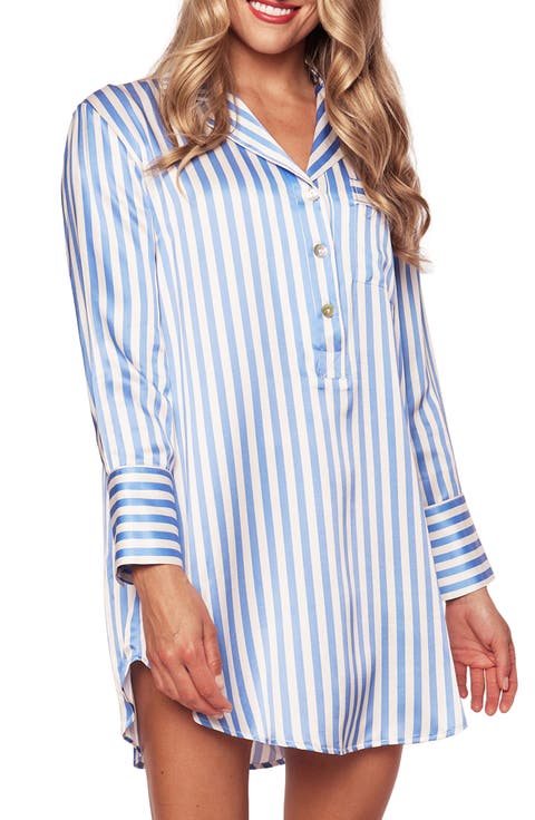 Stripe Long Sleeve Mulberry Silk Nightgown