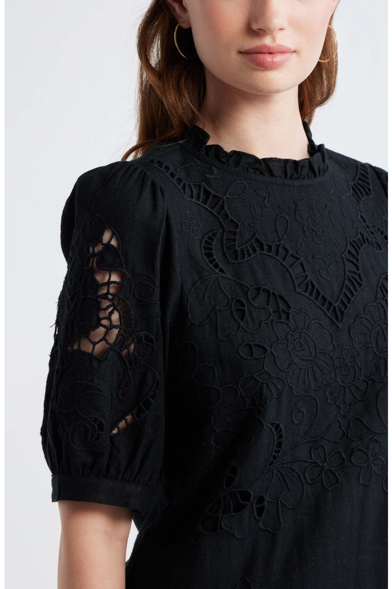 Cutwork Embroidery Minidress, Alternate, color, BLACK