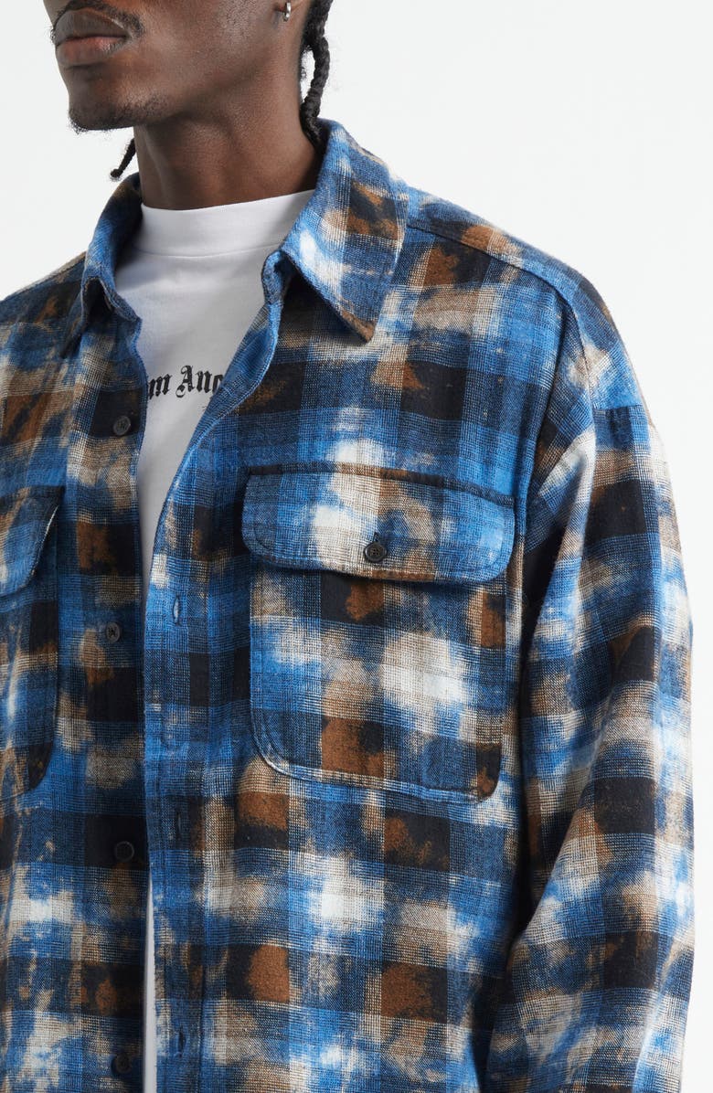 Palm Angels Curved Logo Plaid Button-Up Shirt, Alternate, color, 