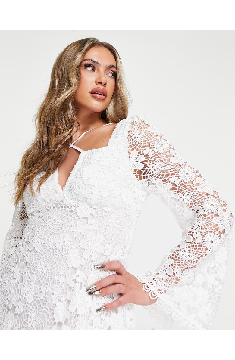 ASOS DESIGN Crochet Lace Long Sleeve Minidress, Alternate, color,