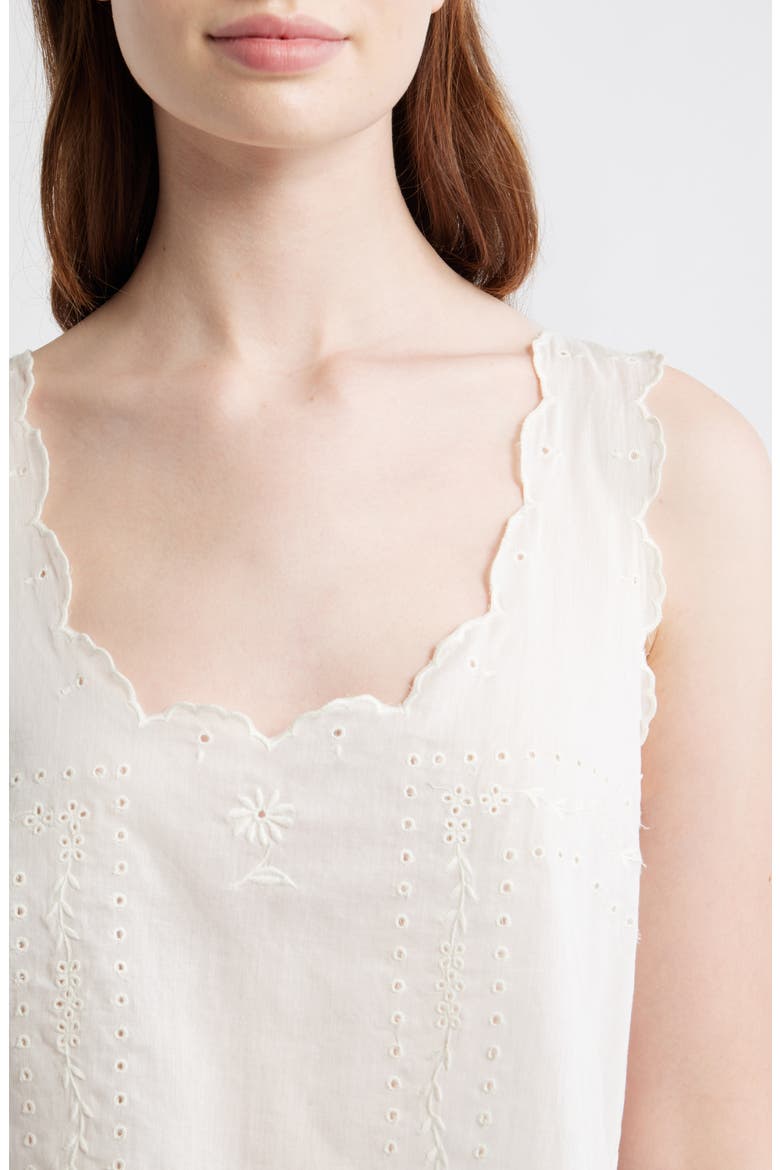The Eyelet Embroidered Scallop Trim Cotton Tank, Alternate, color, WHITE
