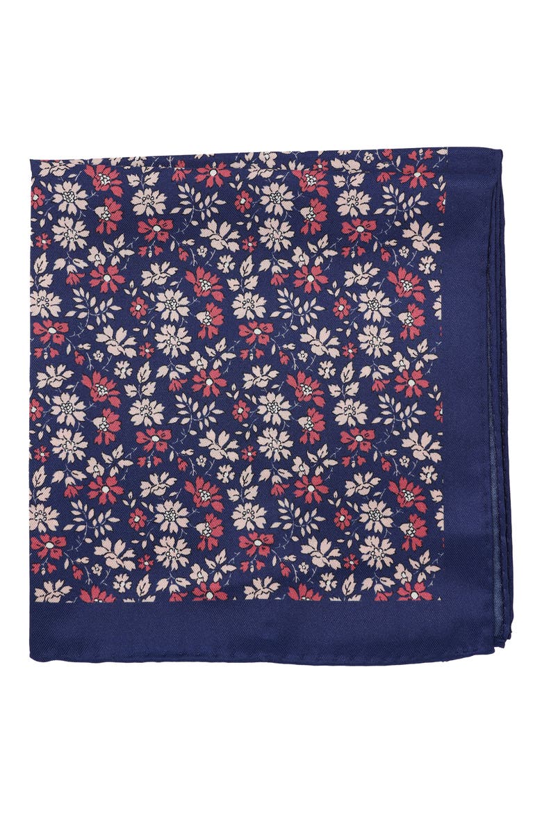 Floral Pocket Square, Main, color, NAVY