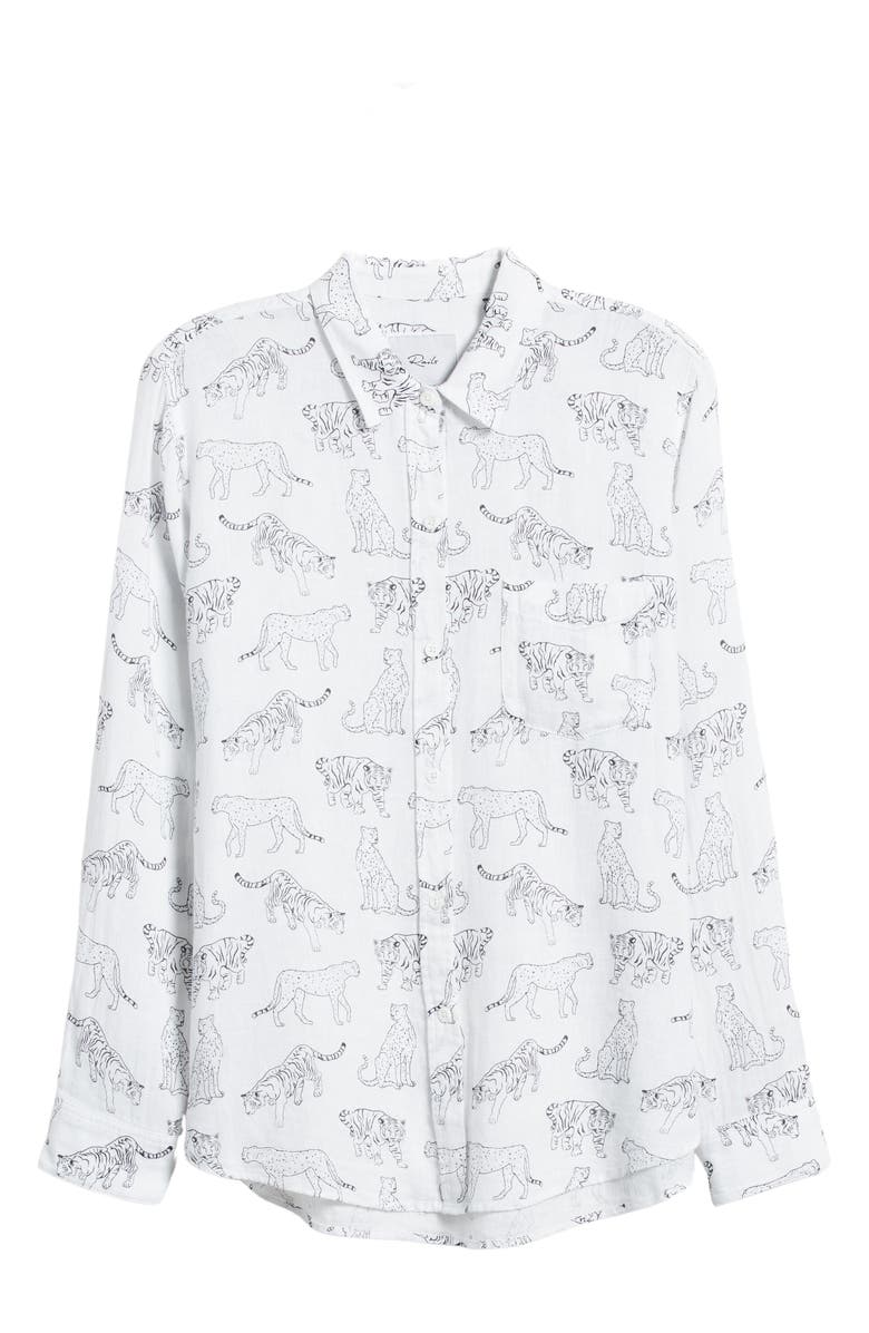Rails Charli Linen Blend Button-Up Shirt, Alternate, color, Ivory Jungle Cats
