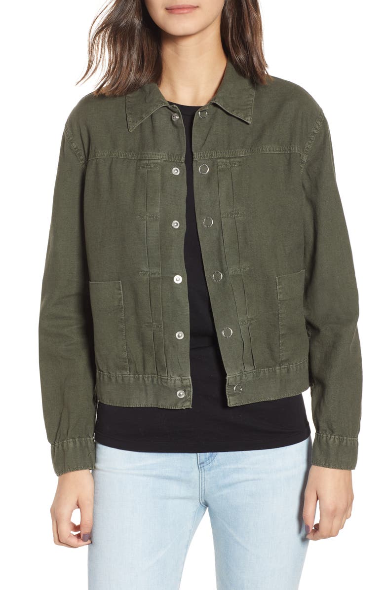 AG Eliette Linen & Cotton Crop Trucker Jacket, Main, color, 