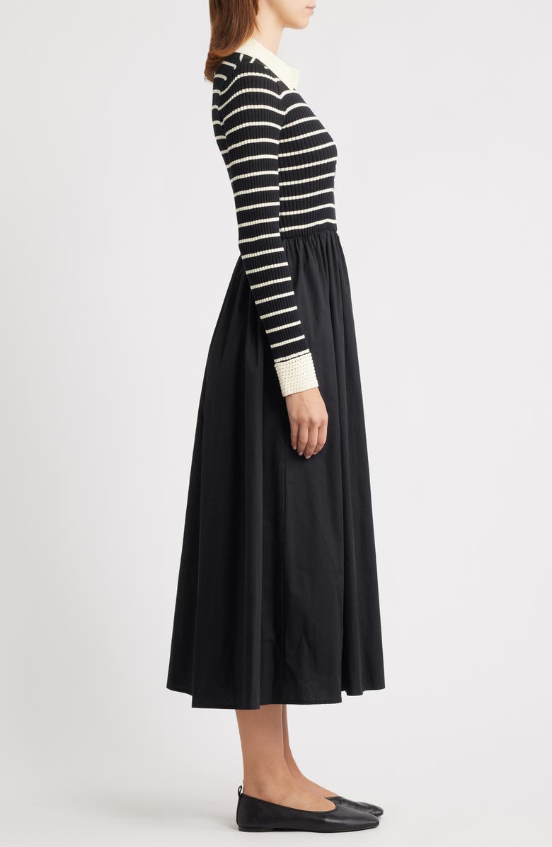 MOON RIVER Stripe Long Sleeve Twofer Midi Dress, Alternate, color, Black