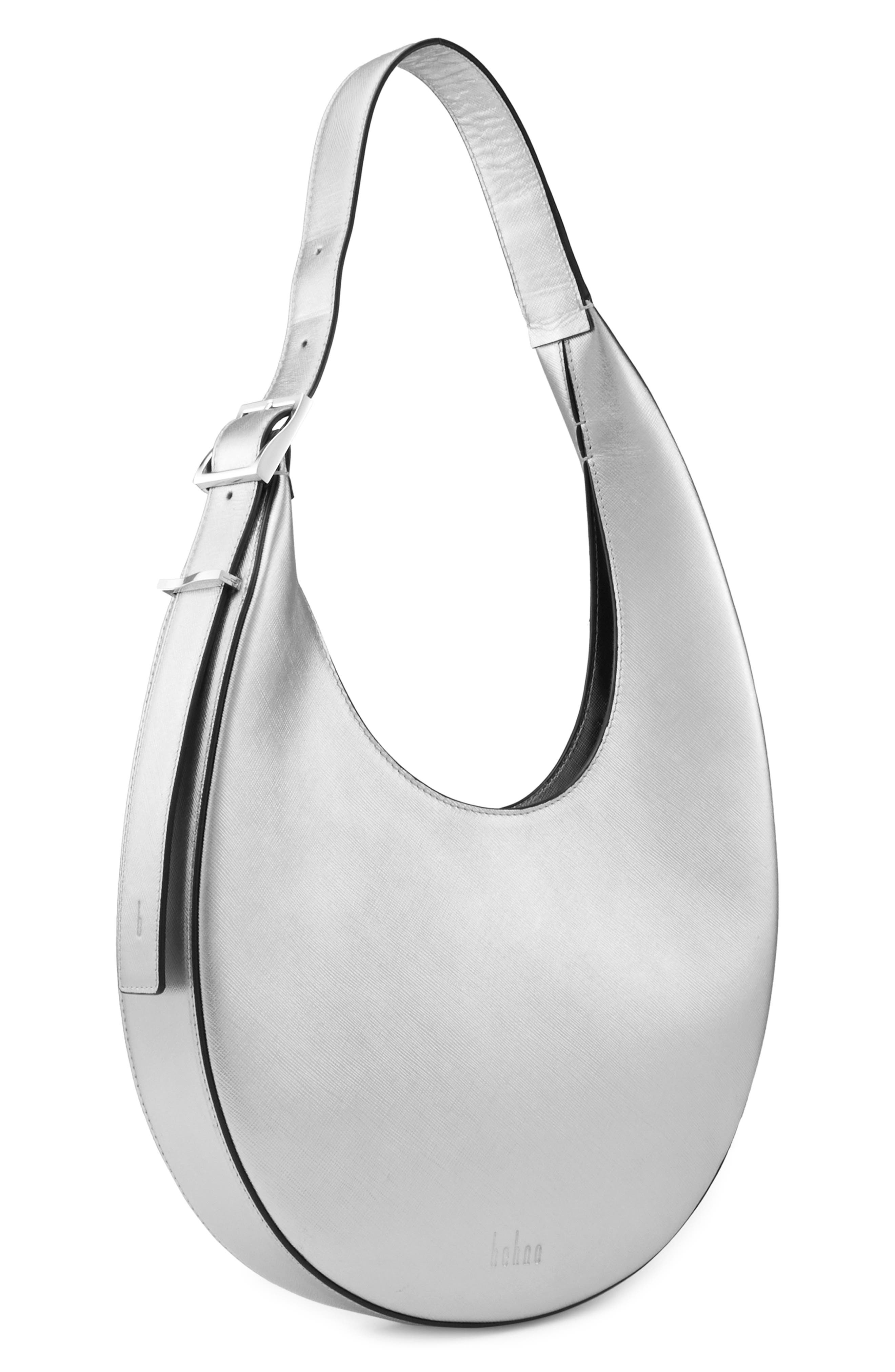 behno Medium Ina Metallic Leather Crescent Shoulder Bag, Alternate, color, Silver