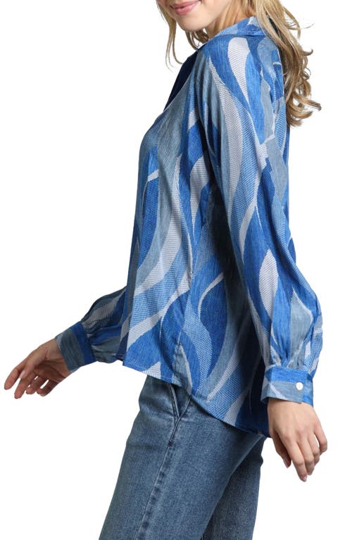 Apny Floral Print Popover Top In Light Blue Multi
