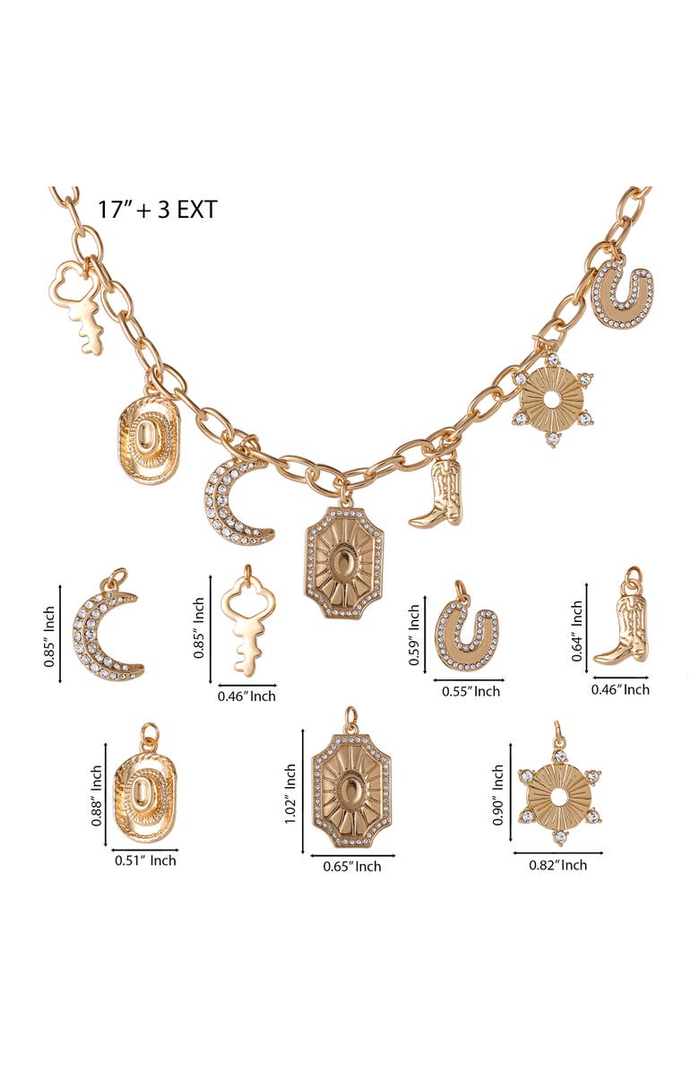 Jessica Simpson Starburst Charm Necklace, Alternate, color, Gold