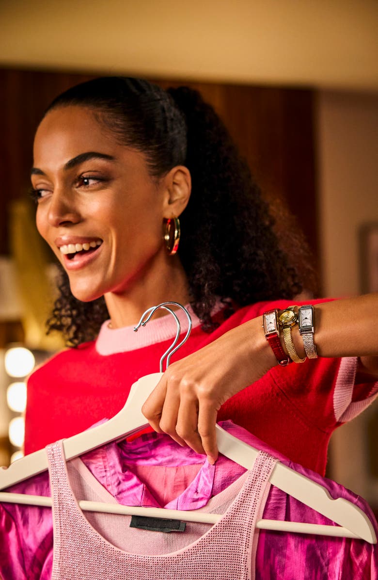 Citizen Fio Tank Red Leather Strap Watch, 14.3mm x 30.7mm, Alternate, color, White/ Red