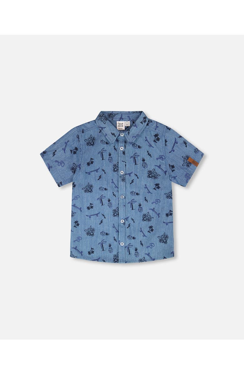 Deux par Deux Chambray Skateboards Short-Sleeve Shirt, Main, color, Blue Chambray Skate Boards