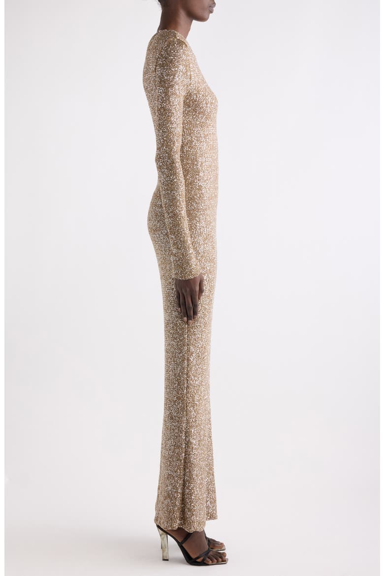Long Sleeve Maxi Gown, Alternate, color, MARRON/ ARGENT