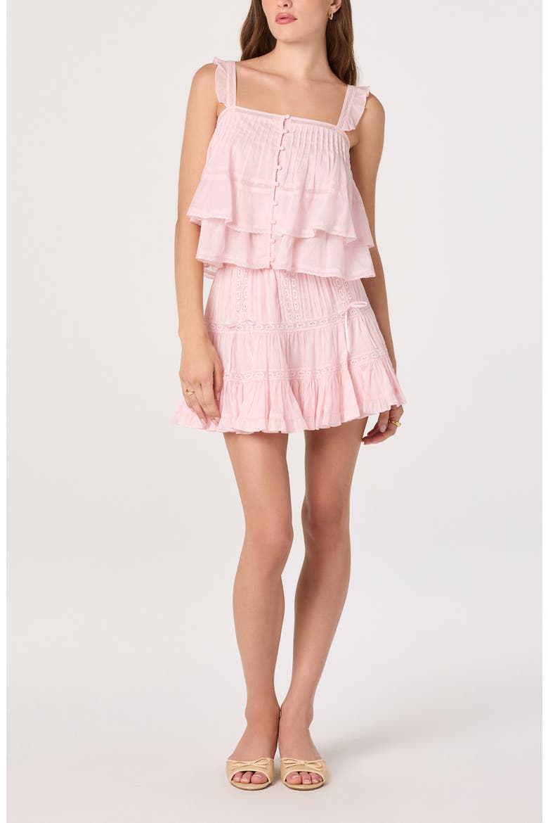 Delia Pleated Lace Inset Tiered Babydoll Top, Alternate, color, PINK