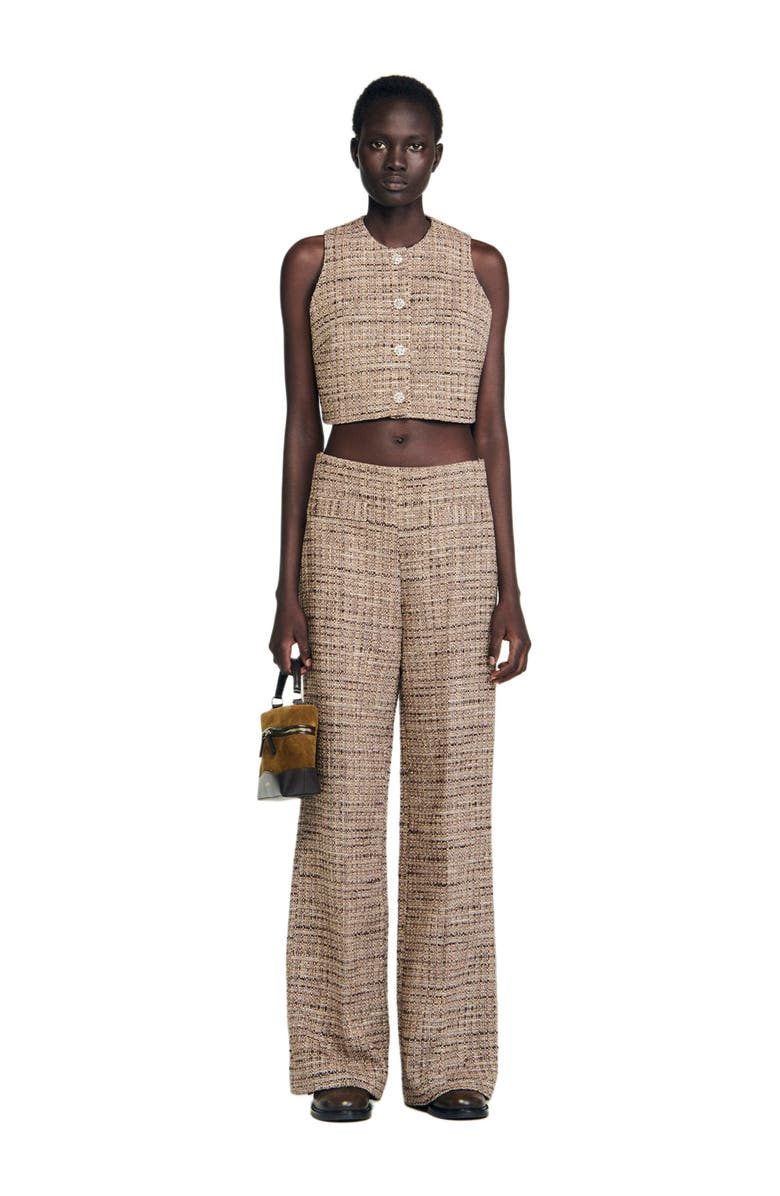 SANDRO Tweed vest, Alternate, color, Brown