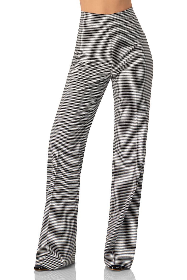 Semi-flared Houndstooth Tailored Trousers, Main, color, Black