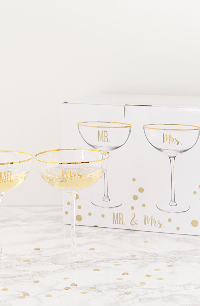 Cathy's Concepts Mr. & Mrs. Set of 2 Champagne Coupe Toasting Glasses, Alternate, color,