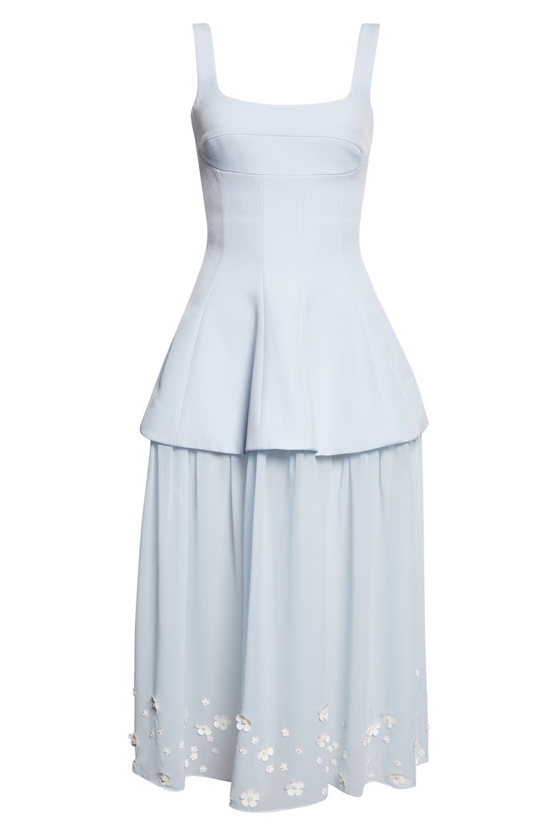 Floral Appliqué Mixed Media Bustier Midi Dress, Alternate, color, LIGHT BLUE BLOOM