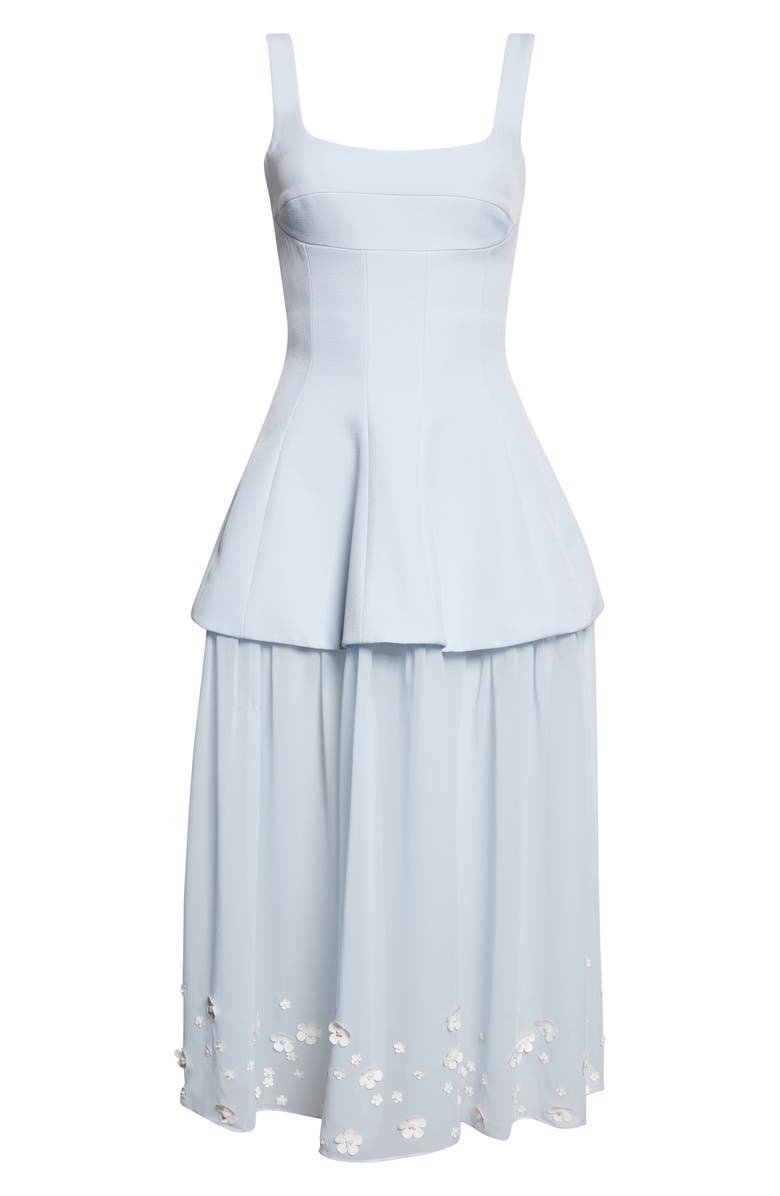 Stine Goya Floral Appliqué Mixed Media Bustier Midi Dress, Alternate, color, Light Blue Bloom