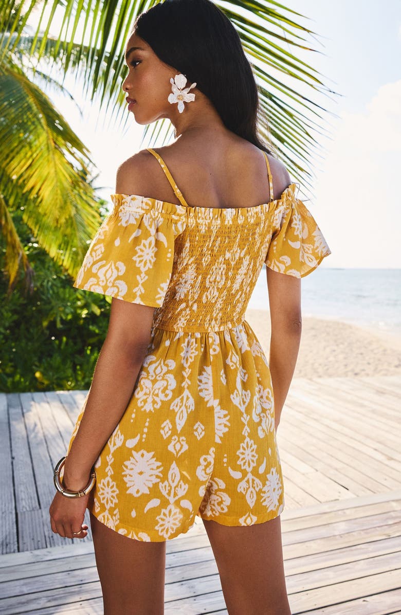 Lipsy Mustard Cold Shoulder Romper, Alternate, color, Yellow