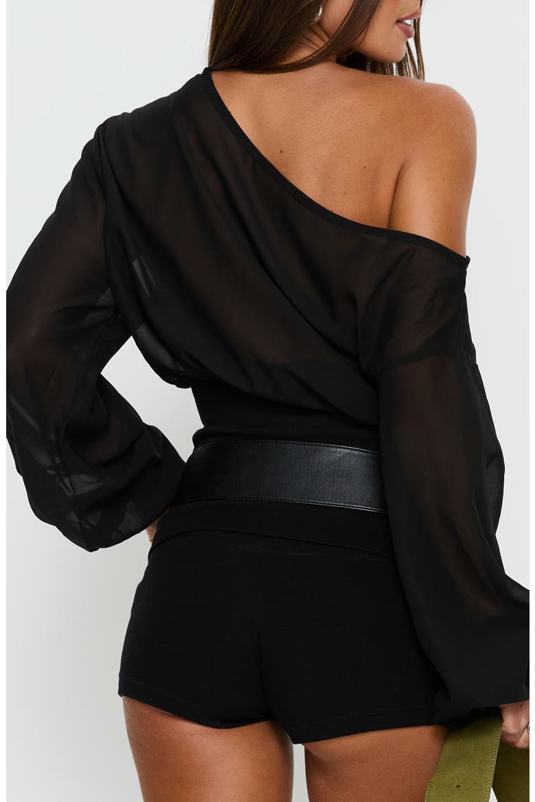 Idalina One-Shoulder Chiffon Top, Alternate, color, BLACK