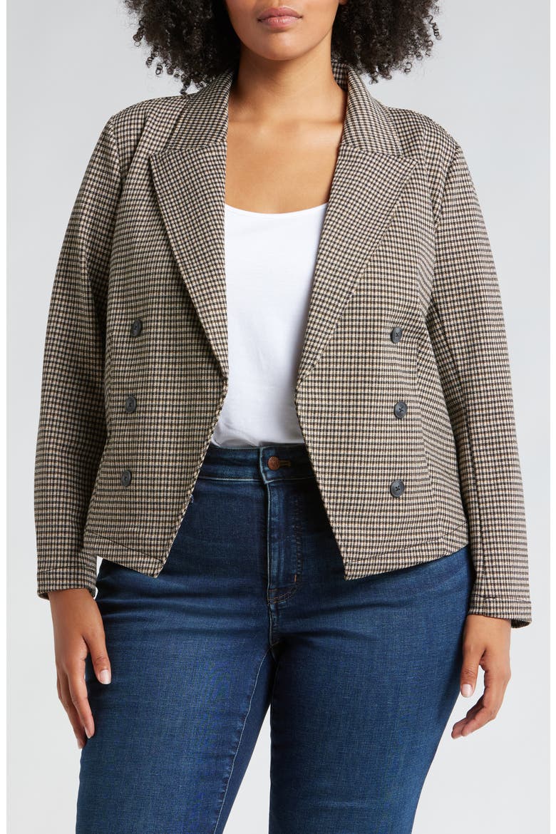 Open Front Blazer, Main, color, BLK/TAN CHECK