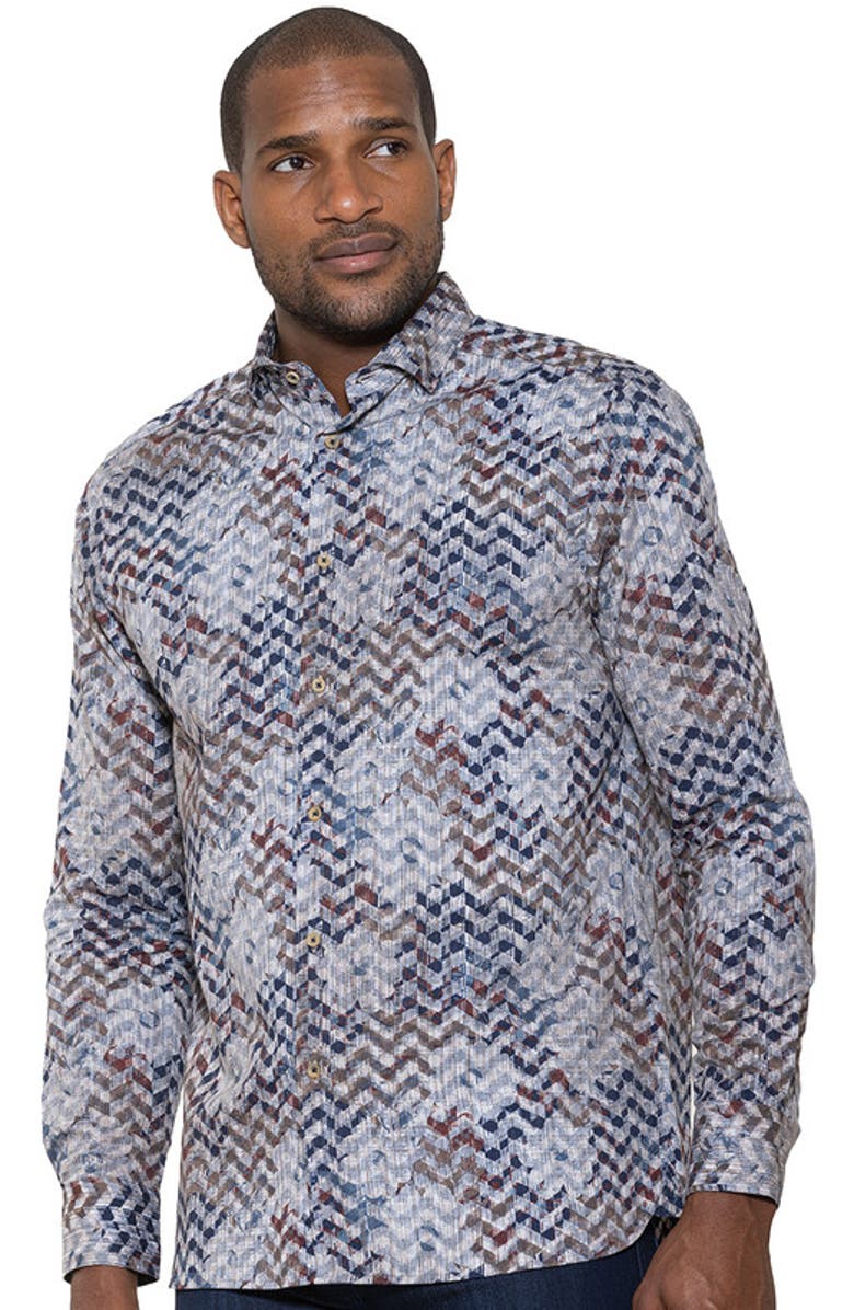 Luchiano Visconti Chevron Floral Double Sided Shirt, Main, color, 
