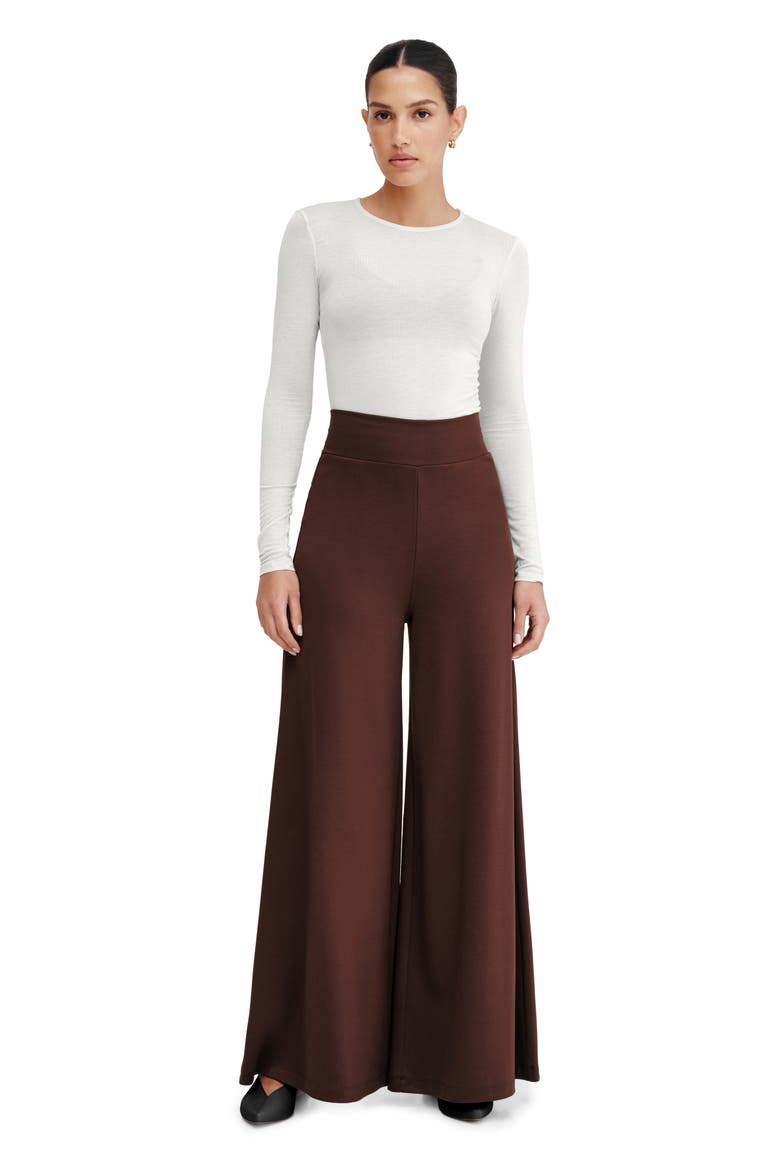 Georgia High Waist Wide Leg Ponte Knit Pants, Alternate, color, BROWN