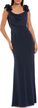 Mac Duggal Petite Crepe One Shoulder Mermaid Gown With 3D Flower