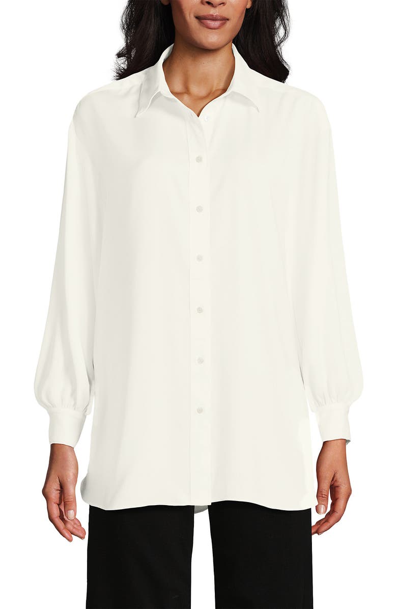 Lands' End Long Sleeve Oversized Satin Buttondown Tunic, Alternate, color,