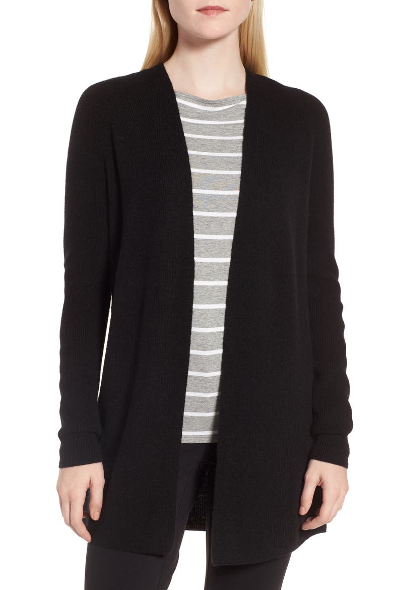 Side Button Cashmere Cardigan, Main, color, BLACK